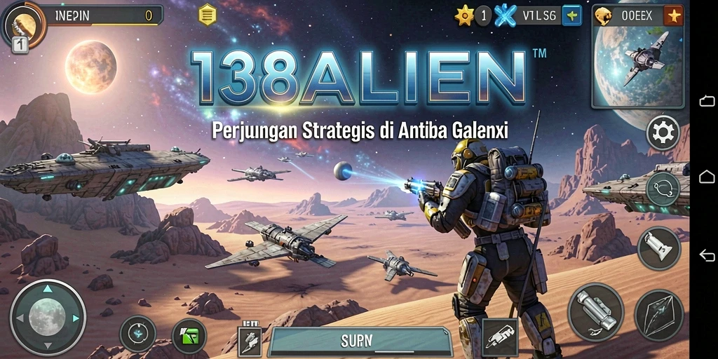 Screenshot gameplay <strong>138ALIEN</strong> yang menunjukkan pertempuran luar angkasa.