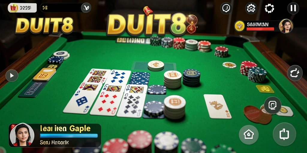 Screenshot gameplay DUIT8 menampilkan keseruan bertanding Gaple secara online.