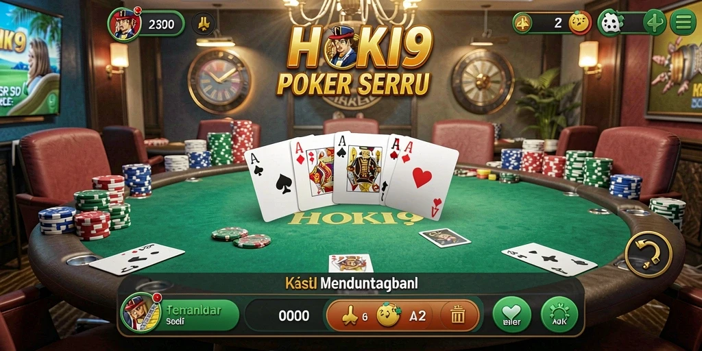 Tampilan gameplay seru dari HOKI9 yang menampilkan aksi poker intens.