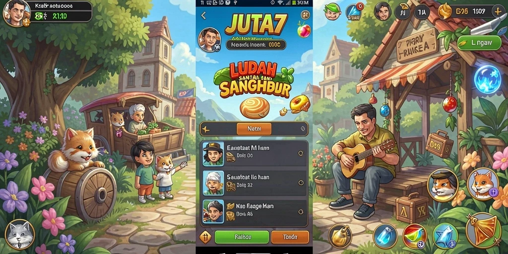Screenshot utama JUTA7 menunjukkan gameplay yang menarik dan penuh warna.