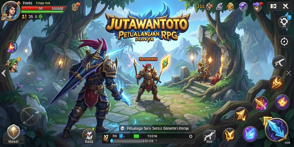 Tampilan gameplay menarik dari JUTAWANTOTO yang memperlihatkan aksi pertempuran RPG.