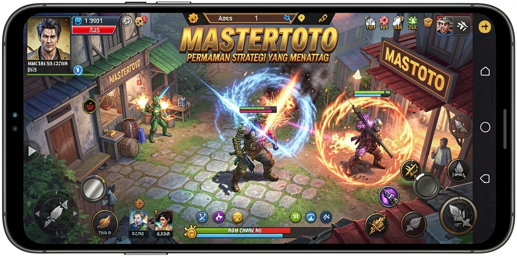 Tampilan gameplay MASTERTOTO menampilkan pertempuran strategi yang mendebarkan.