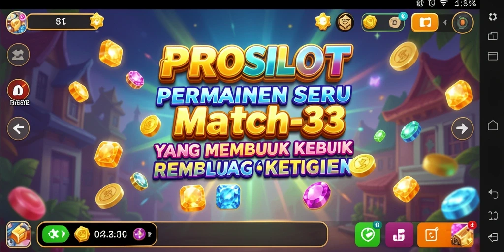 Screenshot menunjukkan gameplay Match-3 yang menarik dan penuh warna.