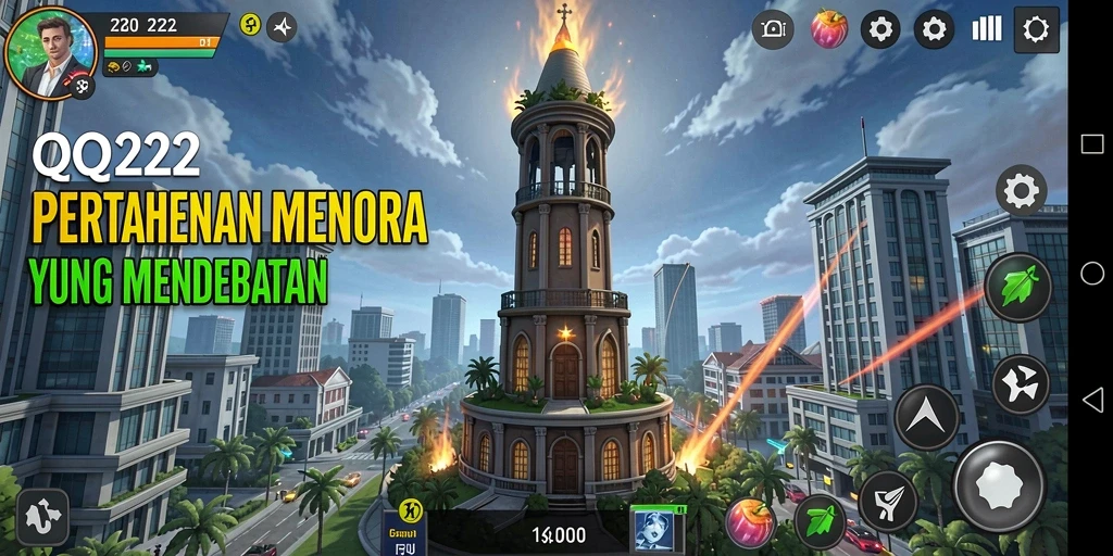 Screenshot QQ222 menampilkan menara yang siap bertempur melawan gelombang musuh.