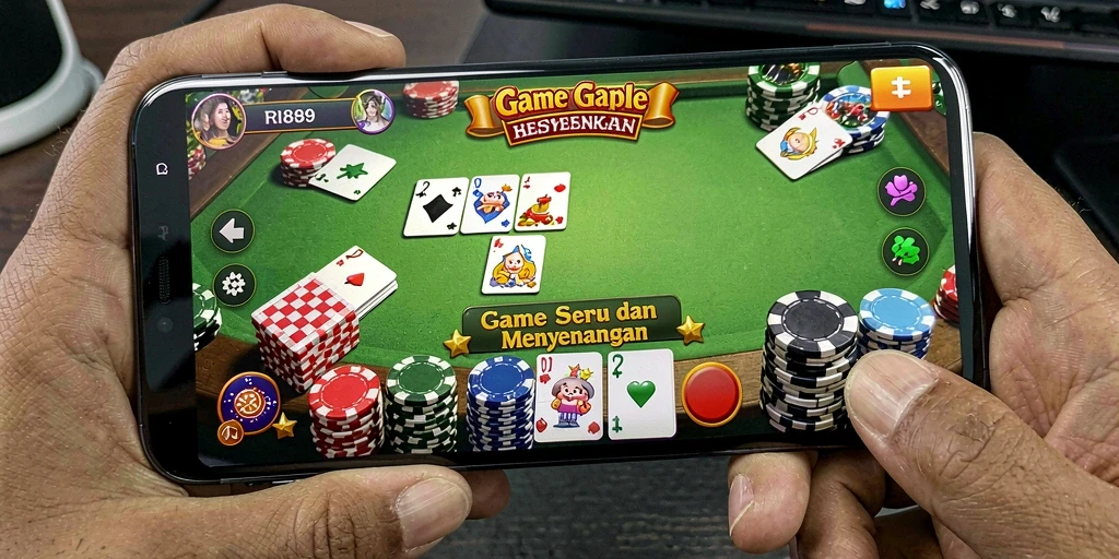 Screenshot utama RI889 menampilkan gameplay Gaple yang seru dan interaktif.