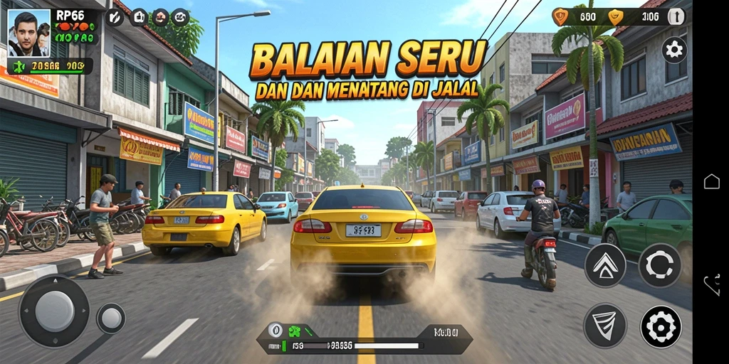 Tampilan gameplay seru dan mendebarkan dari RP66 saat balapan di jalan.