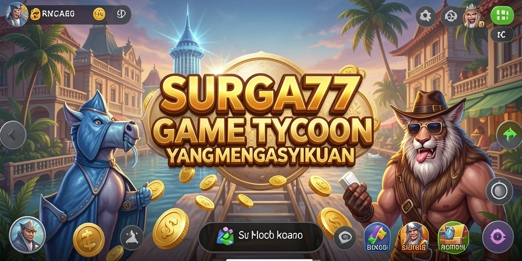 Tampilan gameplay SURGA77 dengan berbagai fitur manajemen Tycoon.