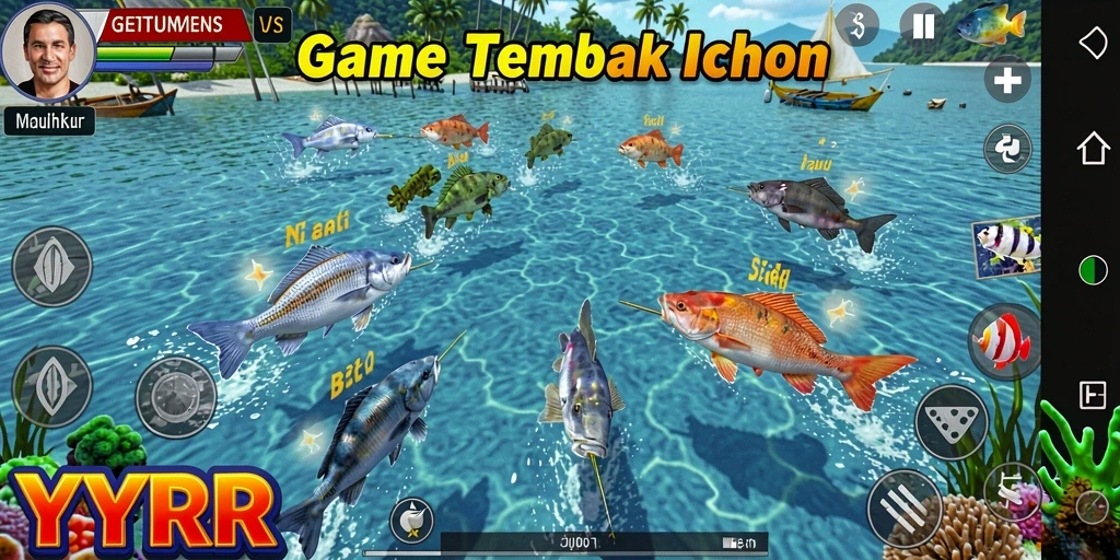 Screenshot gameplay YYRR menampilkan aksi tembak ikan yang menegangkan.