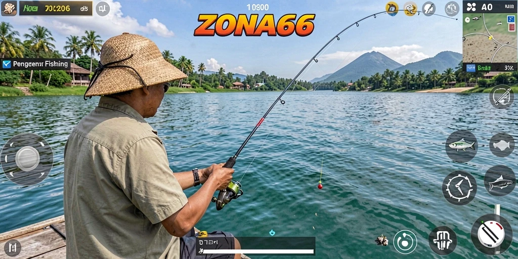 Gameplay ZONA66 yang menarik dengan tampilan memancing yang menawan.
